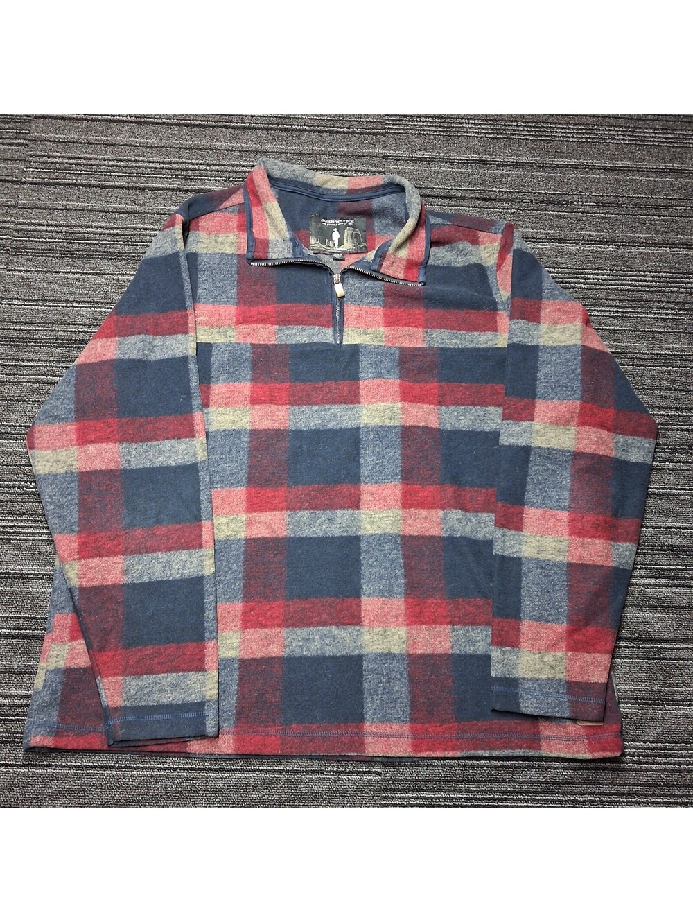 John Wayne Stock & Supply Mens XL Plaid 1/4 Zip Fleece Pullover Red Navy